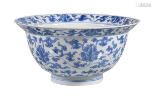 A Chinese blue and white bowl, Kangxi, painted with scrolling foliage