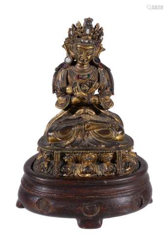 A Sino-Tibetan gilt-bronze figure of Vajradhara, 17th-18th century
