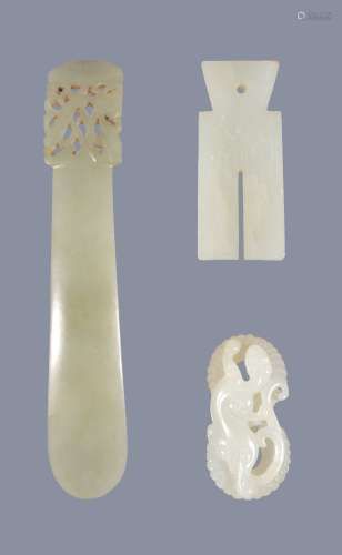 A Chinese white jade archaic style pendant, bu