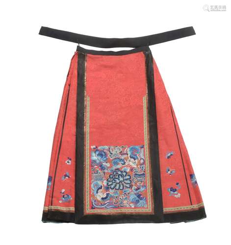 A Chinese red silk women’s skirt, Qing Dynasty, late 19th century