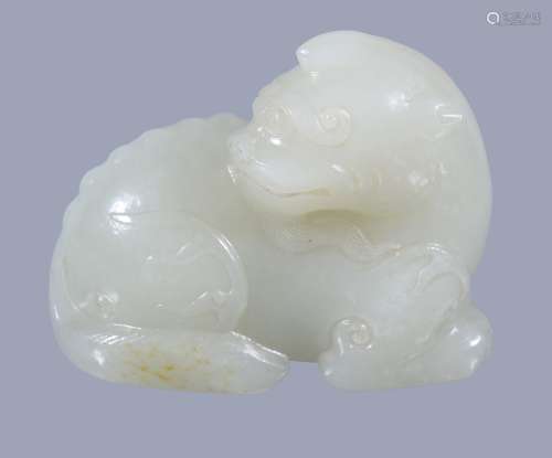 A good Chinese celadon jade mythical lion