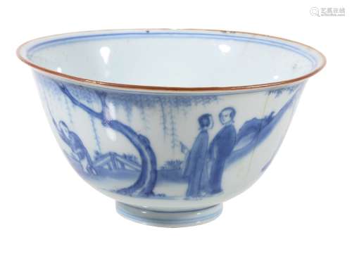 A Chinese blue and white bowl , Shunzhi, circa 1650-1660
