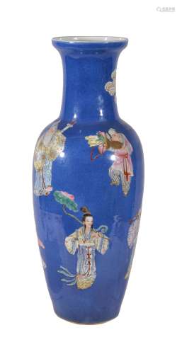 A large Chinese powder blue 'Eight Immortals' vase, Qing Dynasty
