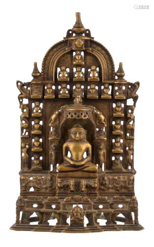 An inscribed copper-alloy 'Jain Tirthankara' shrine, Indian