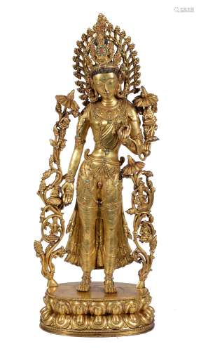 A Tibetan gilt bronze figure of Tara, 16th-17th century