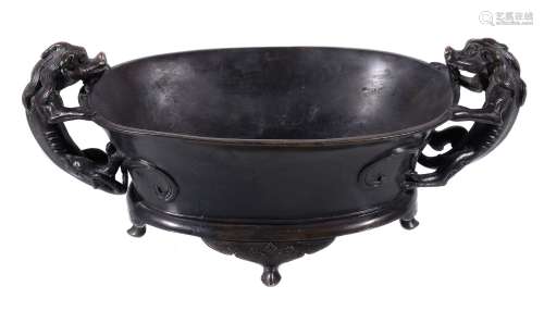 A Chinese bronze oval censer, Ming-Qing Dynasty, late 17th or 18th century