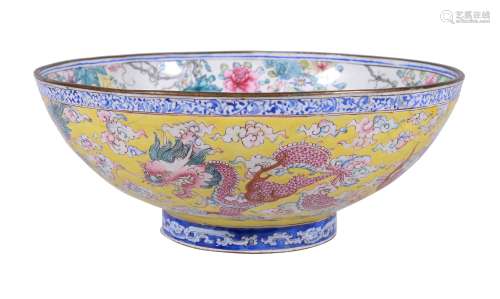 A Chinese Canton enamel 'dragon' bowl, Qing Dynasty, Qianlong Period