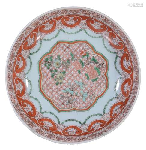 A Chinese celadon-backed Famille Verte bowl, Qing Dynasty