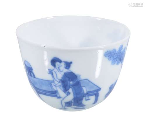 A Chinese blue and white 'erotic' teabowl