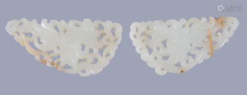 A pair of Chinese white jade 'Aspara' plaques