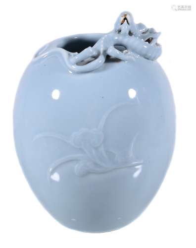 A Chinese claire-de-lune 'dragon' vase, the ovoid body applied with a dragon...