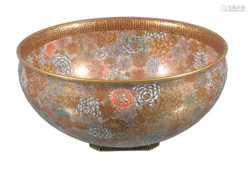 A Japanese Satsuma Pottery Bowl, the rounded body resting on a chamfered...