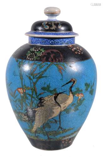 A Japanese Totai cloisonné and porcelain vase and cover