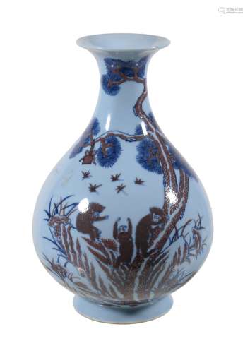 A Chinese blue lavender-ground vase , decorated in blue and white and...
