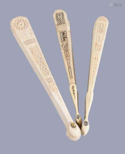 Three Chinese bone brise fans, second half of the 19th century