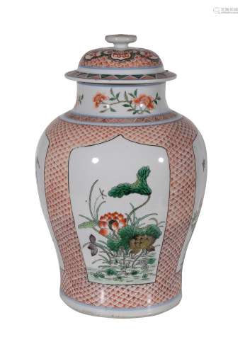 A Chinese Famille Verte vase and cover , in Transitional style
