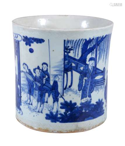 A Chinese blue and white brush pot, bitong