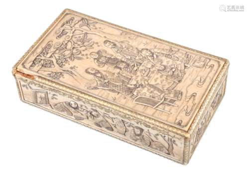 Ω A Japanese rectangular ivory box and cover, Meiji Period