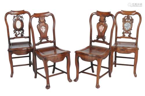 Four various Chinese hardwood side chairs