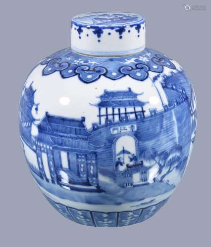 A Chinese blue and white ginger jar and cover, late Qing Dynasty