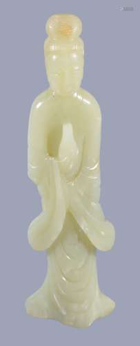 A large Chinese celadon jade carving of a lady