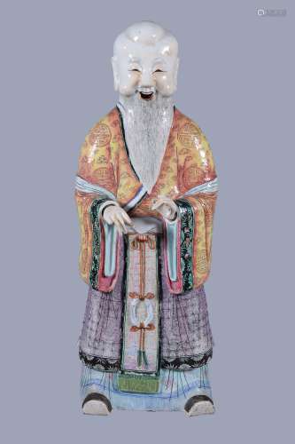 A large Chinese Famille Rose figure of Shou Lao , Qing Dynasty