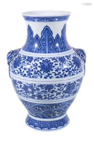A Chinese blue and white vase , of archaistic zun form
