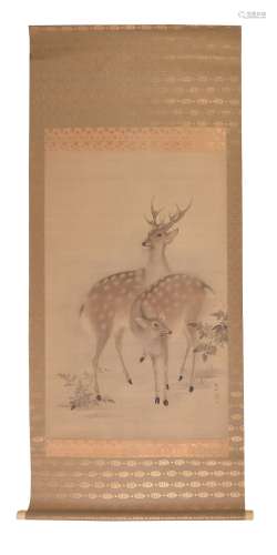 Ω School of Mori Sosen, A Kakejiku in inks and colours on silk depicting a...