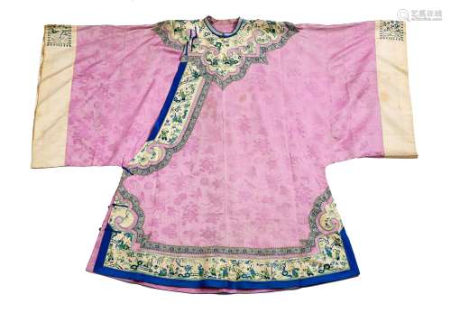 A Chinese embroidered pink satin woman's side opening informal jacket