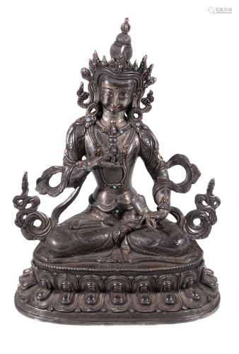 Ω A Sino-Tibetan white metal figure of Vajrasattva