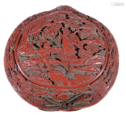 A Chinese cinnabar lacquer 'peach' box and cover , Qing Dynasty, 18th century