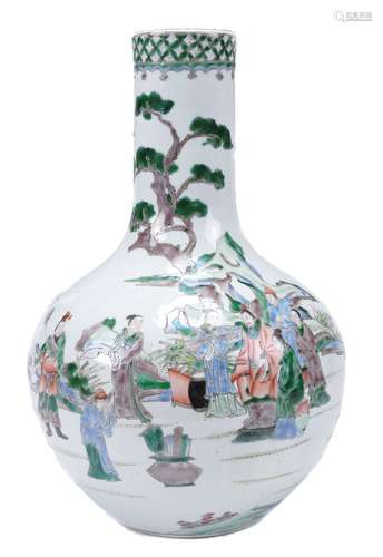 A Chinese famille verte bottle vase, the globular body rising to a...