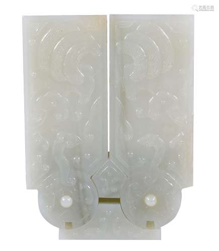 A Chinese white jade articulated double flower vase, in archaic style