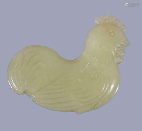 A Chinese yellow jade pendant carving of Cockerel , 4.9cm wide x 4.1cm high