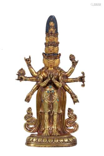 A Sino-Tibetan gilt bronze figure of Avalokitesvara
