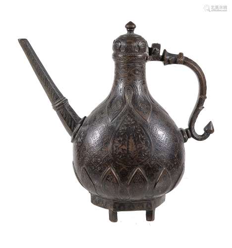 A Mughal copper inlaid bronze ewer , North India , probably Lahore