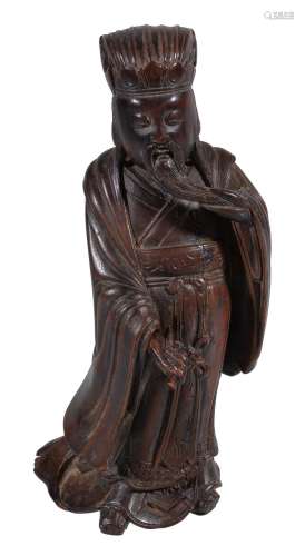 A Chinese carved wood figure of a Wen Chang, Qing Dynasty