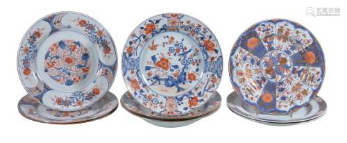 Nine various Chinese imari plates and bowls , Kangxi, comprising