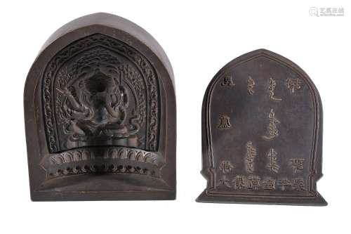 A patinated bronze Sino-Tibetan mould for a Tsa-Tsa plaque , 19th-20th century