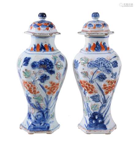 A pair of Chinese blue and white vases, 18th century, of canted baluster form