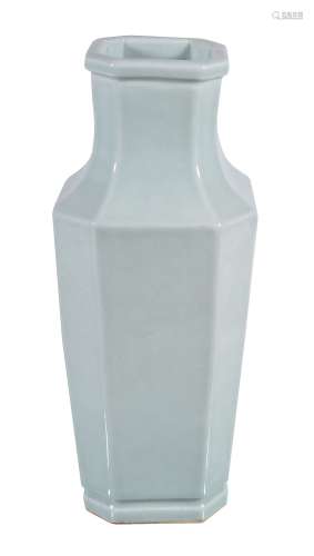 A Chinese porcelain celadon vase, of canted square section