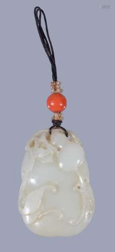 A Chinese white jade 'double gourd' pendant, Qing Dynasty