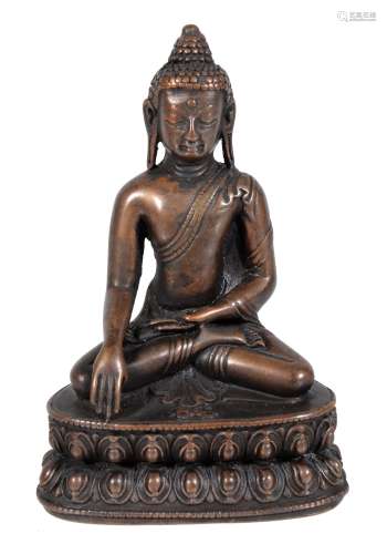 A small Tibetan bronze figure of Buddha , circa 16th century