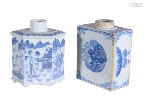 A Chinese blue and white hexagonal tea caddy , late 18th or 19th century