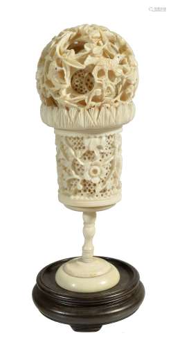 Ω A Chinese ivory concentric puzzle ball, Canton, of at least eight layers