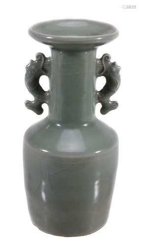 A Song-style celadon mallet vase , with fish handles to the neck, 16