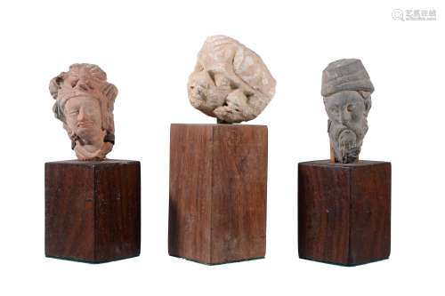 Three small Ghandara fragmentary heads, 3-5th century