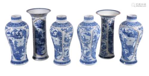 A Chinese blue and white 'chicken skin' garniture, Qianlong