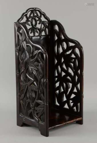 Chinese hardwood stand carved as bamboo, 40cm high, 17.5cm wide,