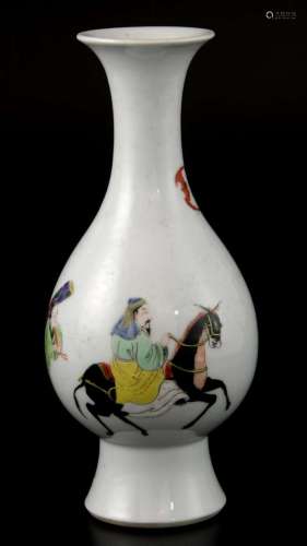 Chinese white ground vase decorated with figures and bats, on round foot, 19cm high,